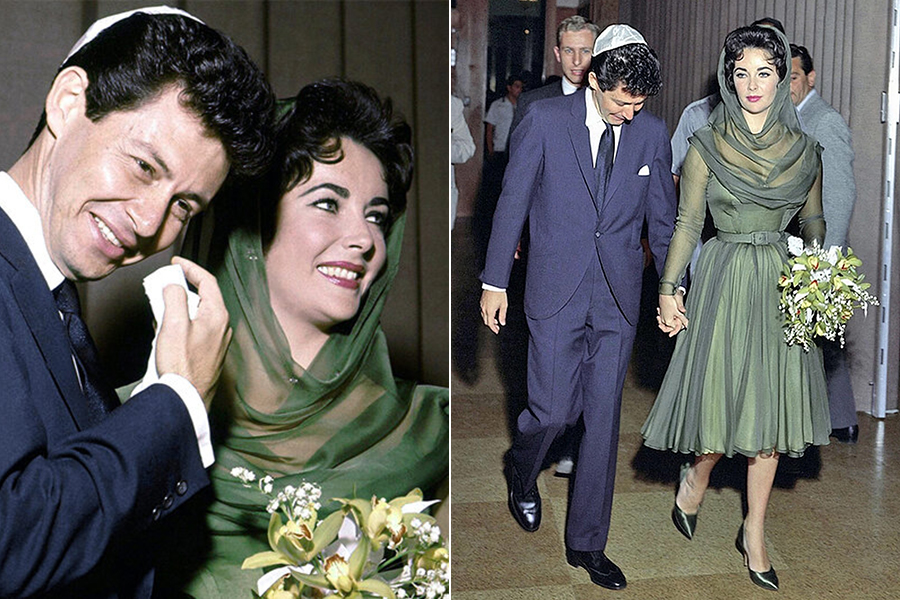 Elizabeth Taylor wearing green for her wedding to Eddie Fisher in May 1959