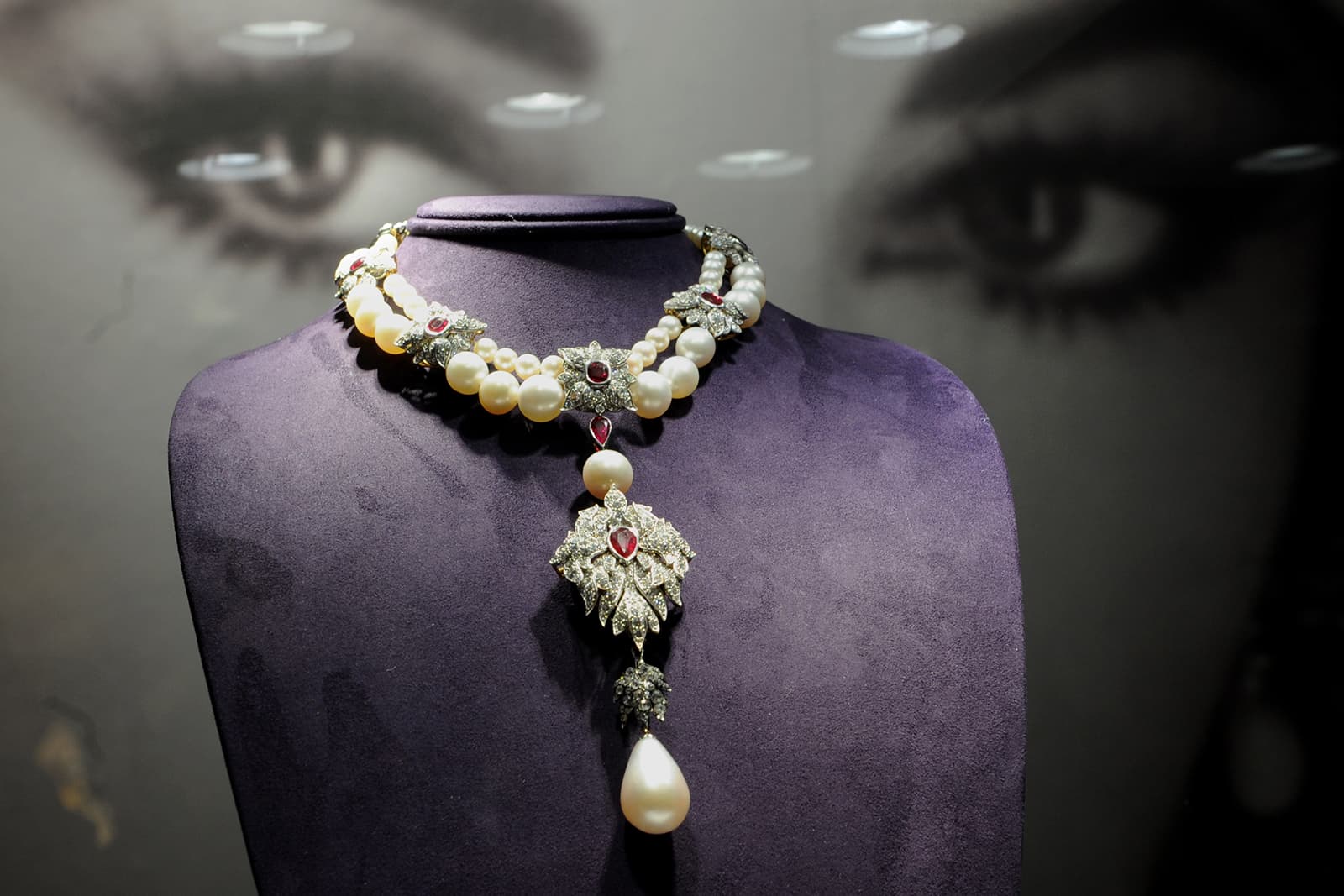 The "La Peregrina" ruby and diamond necklace designed by Elizabeth Taylor in colloboboration with Al Durante of Cartier