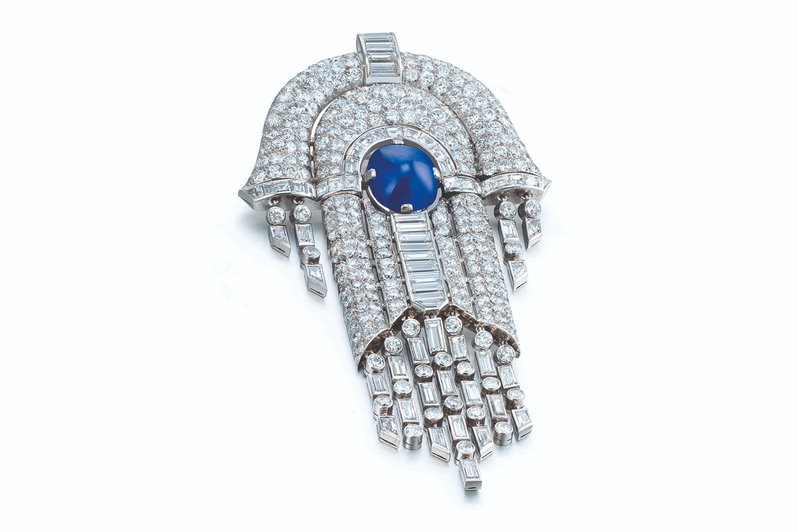 An Art Deco period diamond and sapphire brooch, signed Mauboussin, circa 1930, hand-selected by Ronald Abram