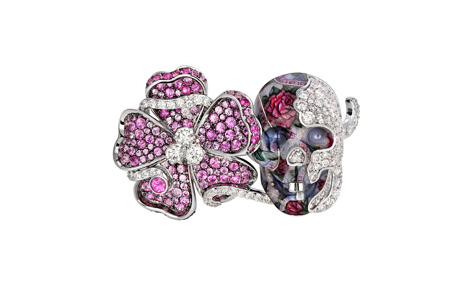 Liza Borzaya ring with diamonds, pink sapphires and enamel from the 'Get Inked!' collection