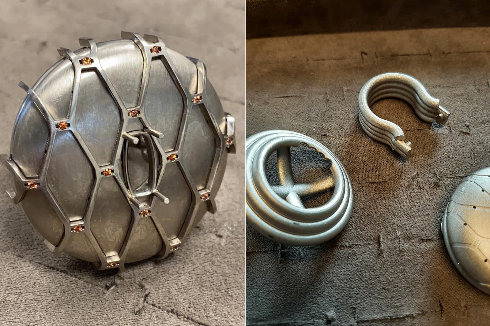 The custom design of the Brummé La Rete ring was inspired by a children's toy
