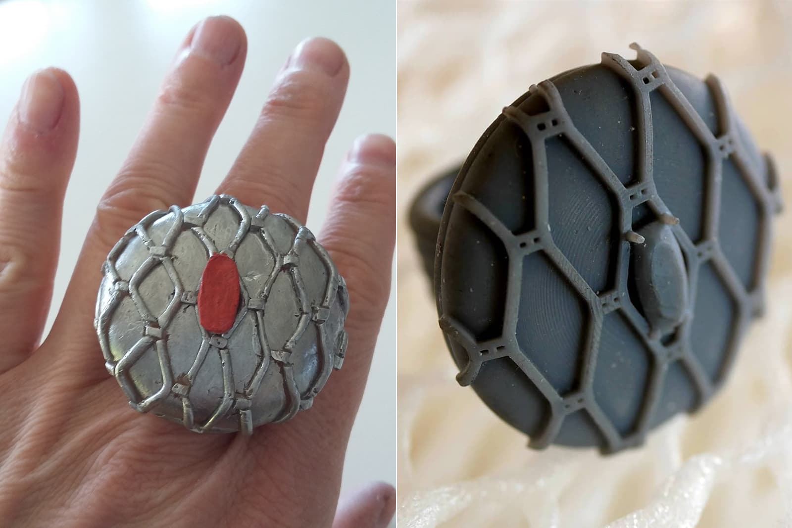 The process of designing the Brummé La Rete ringbegan with wax and 3D printed models