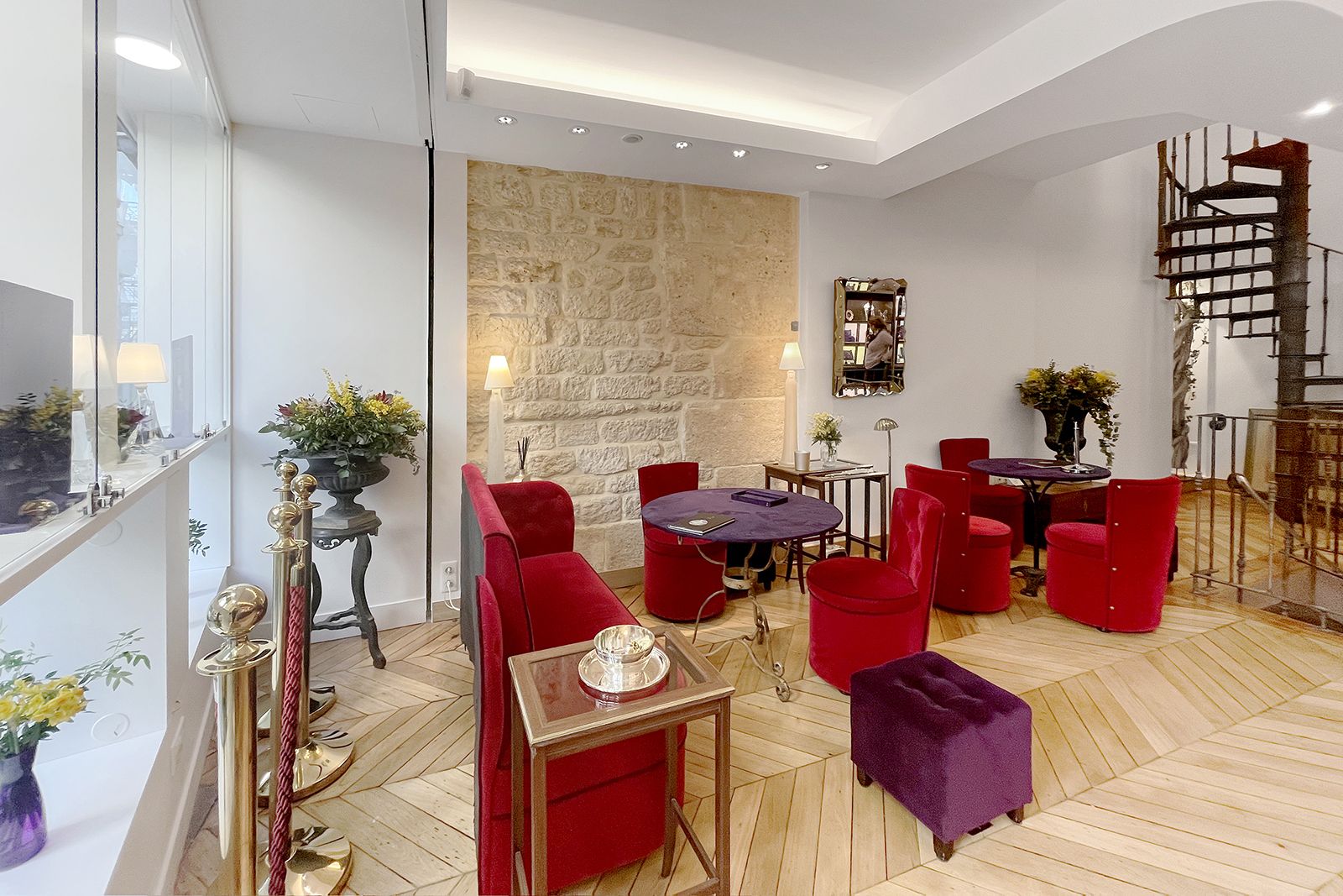 Details include jewel-toned furniture at the Isabelle Langlois boutique