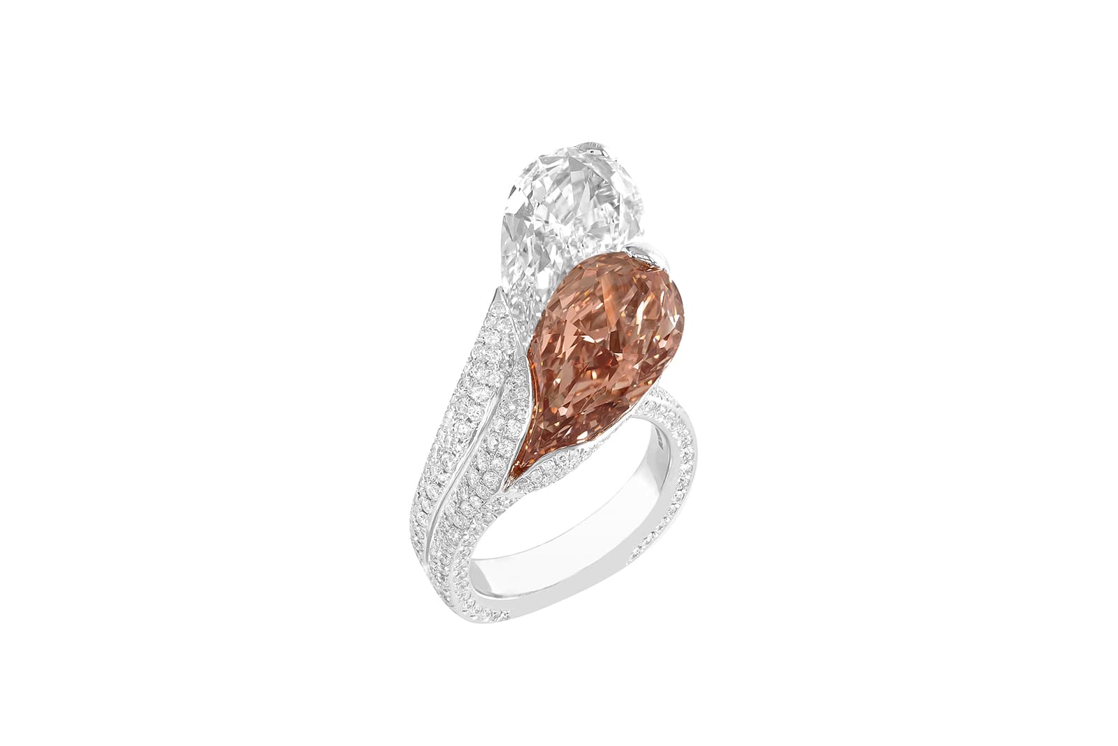Boghossian 'Toi & Moi' ring in fancy brownish orangy pink diamond and diamonds