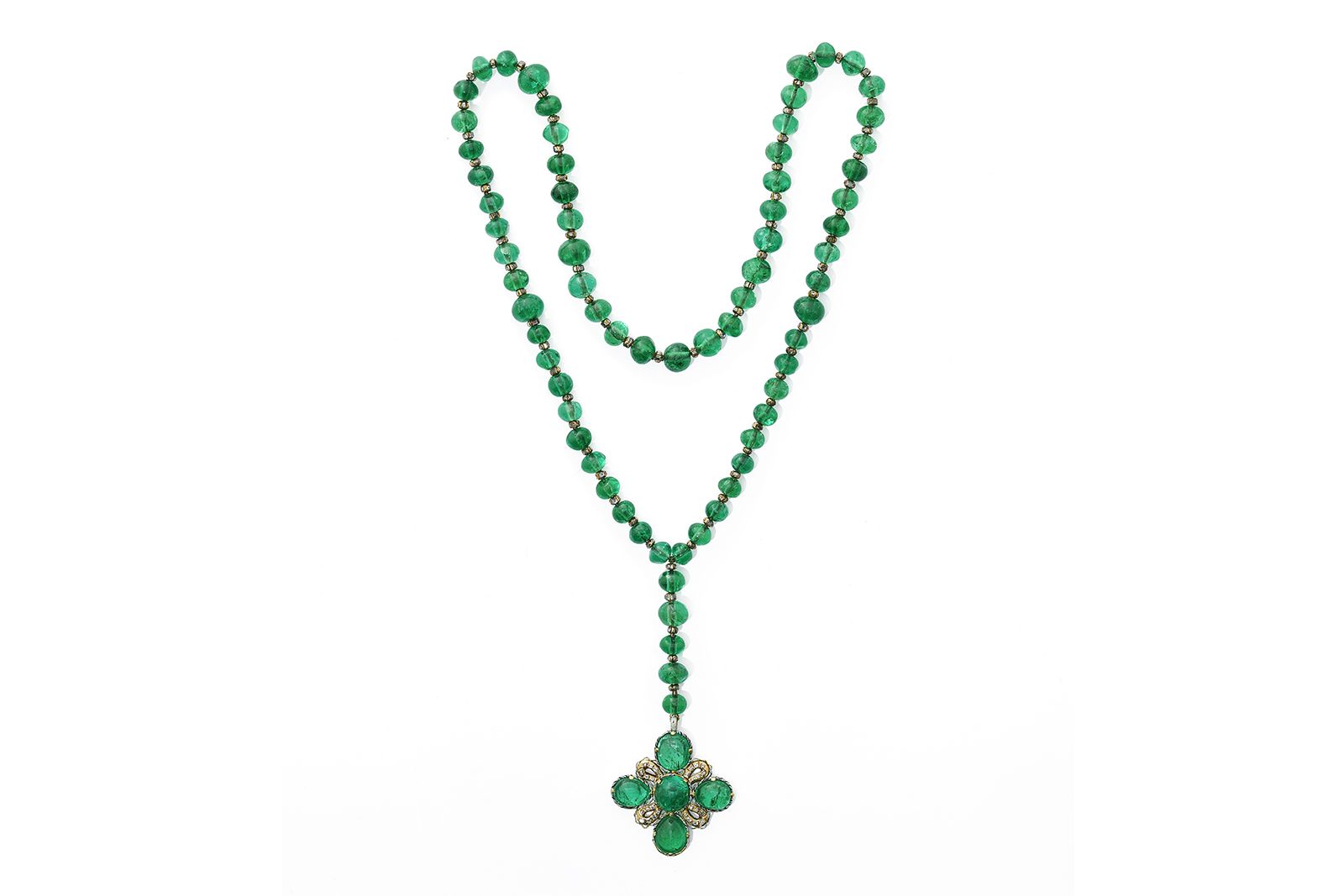 Symbolic & Chase late 17th Century Colombian emerald, enamel and diamond necklace with Royal provenance