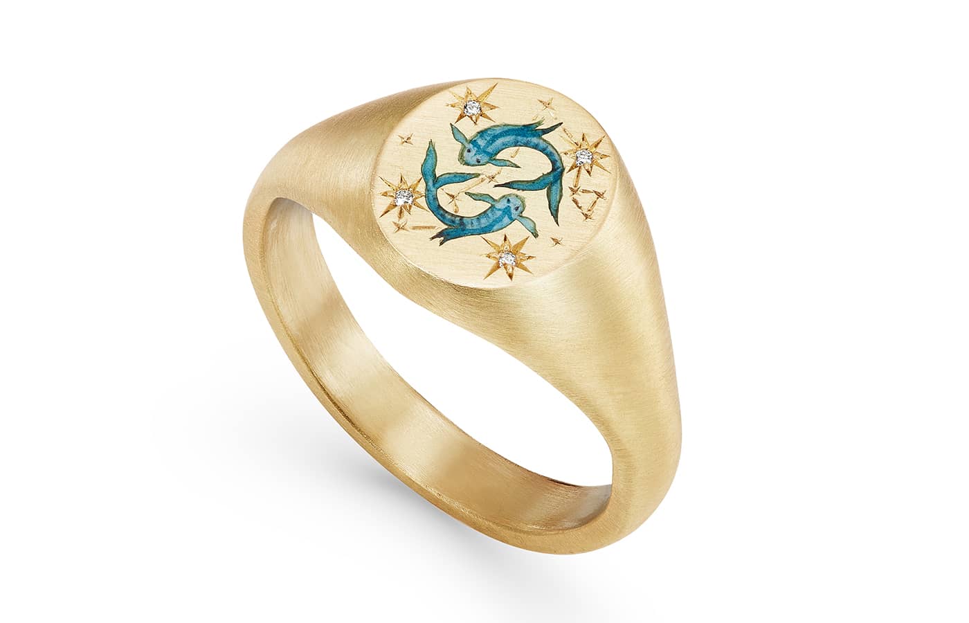  Cece Jewellery gold, enamel and diamond Pisces Signet ring