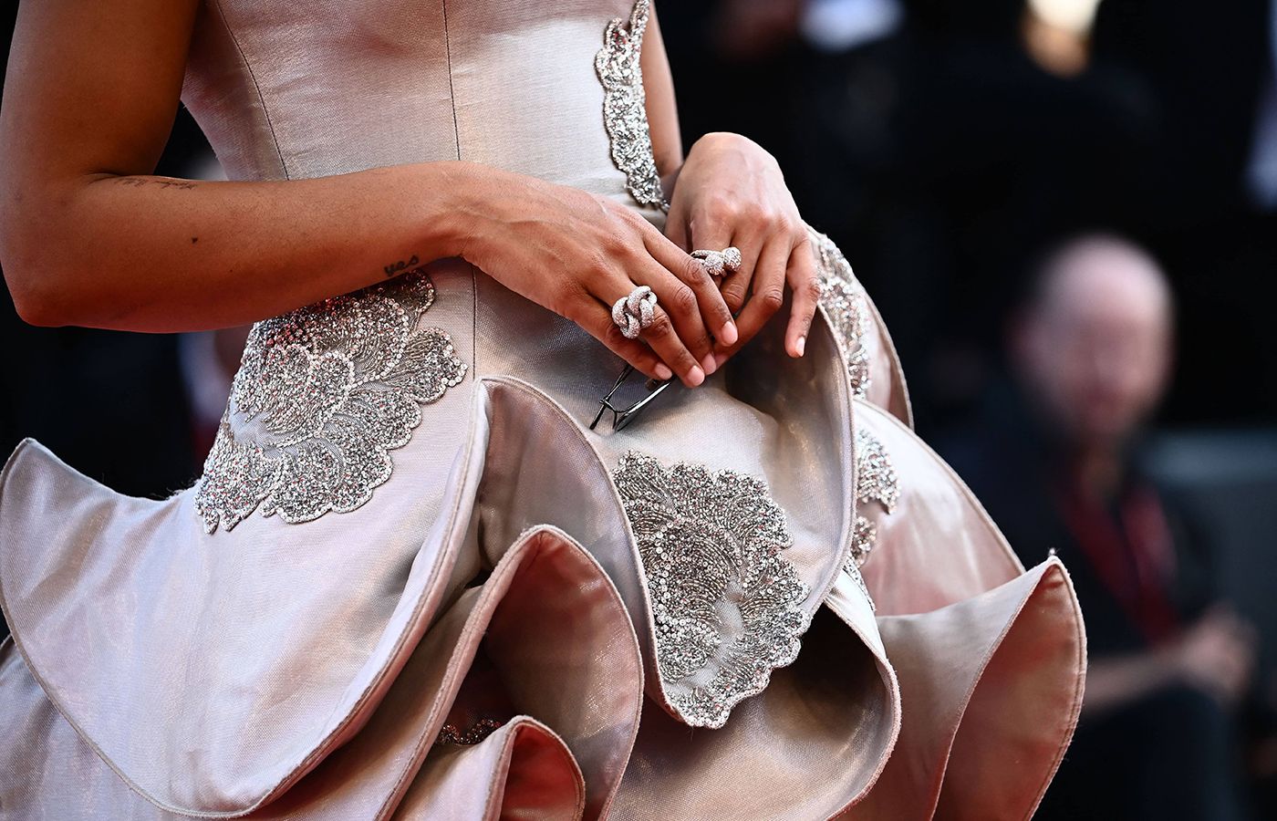  Actress Tessa Thompson wears Pomellato rings at the 2022 Venice International Film Festival 