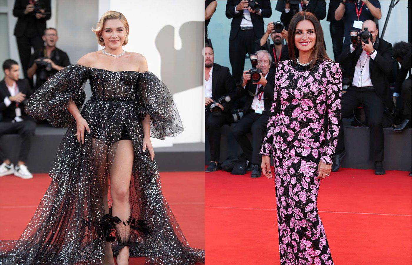 Actresses Florence Pugh in Tiffany & Co. and Penelope Cruz in Chanel at the 2022 Venice International Film Festival. Photo credit: tatlerasia.com and npr.com.ng