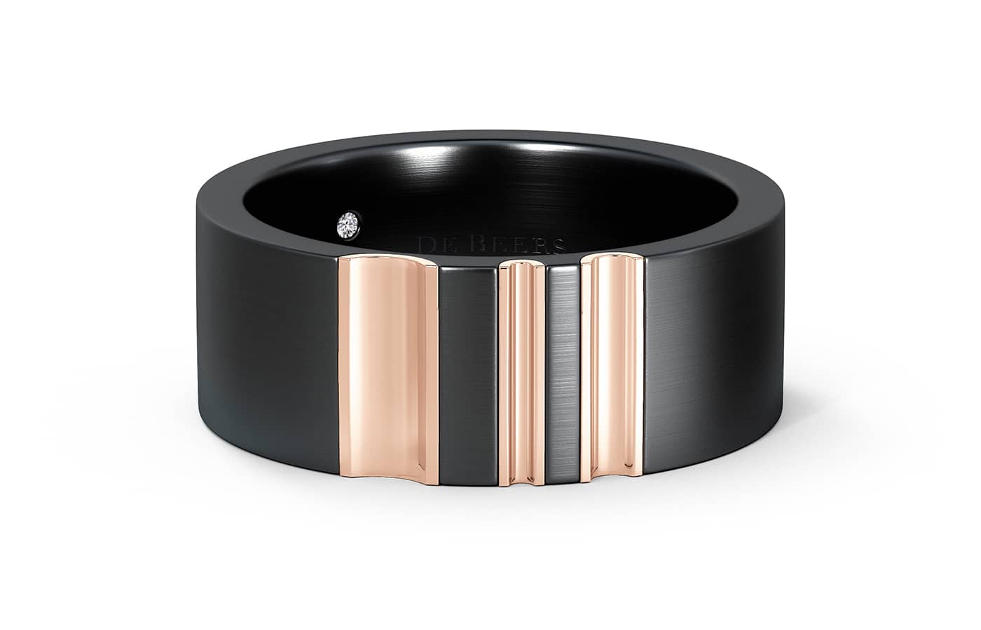  De Beers RVL collection ring in black titanium and rose gold 