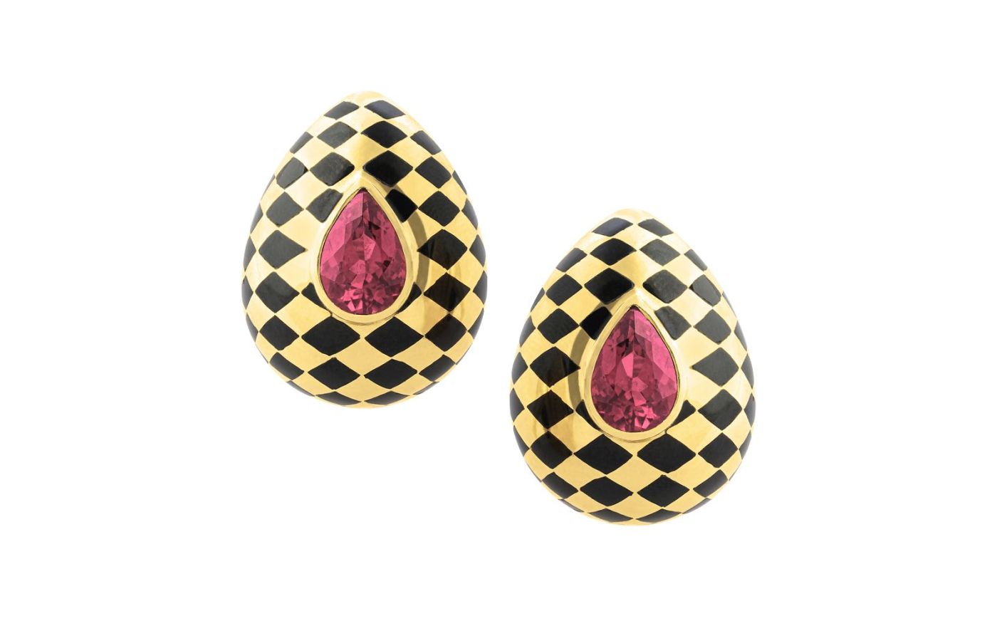 Omeneque gold, onyx and coloured gemstone earrings