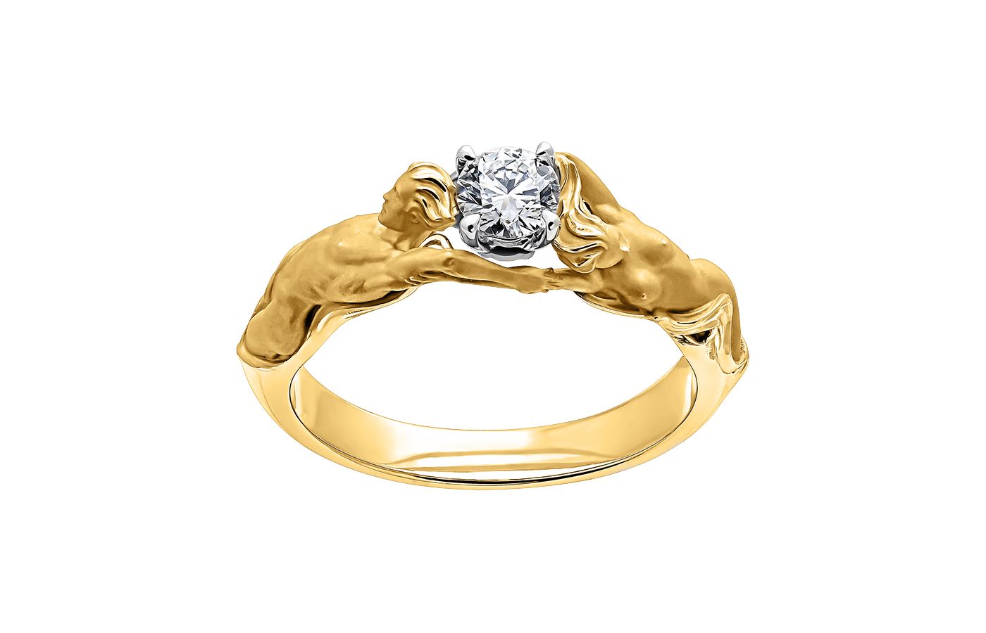 Carrera y Carrera Together ring with a claw-set round brilliant-cut diamond in 18k yellow gold, from the Infinito collection