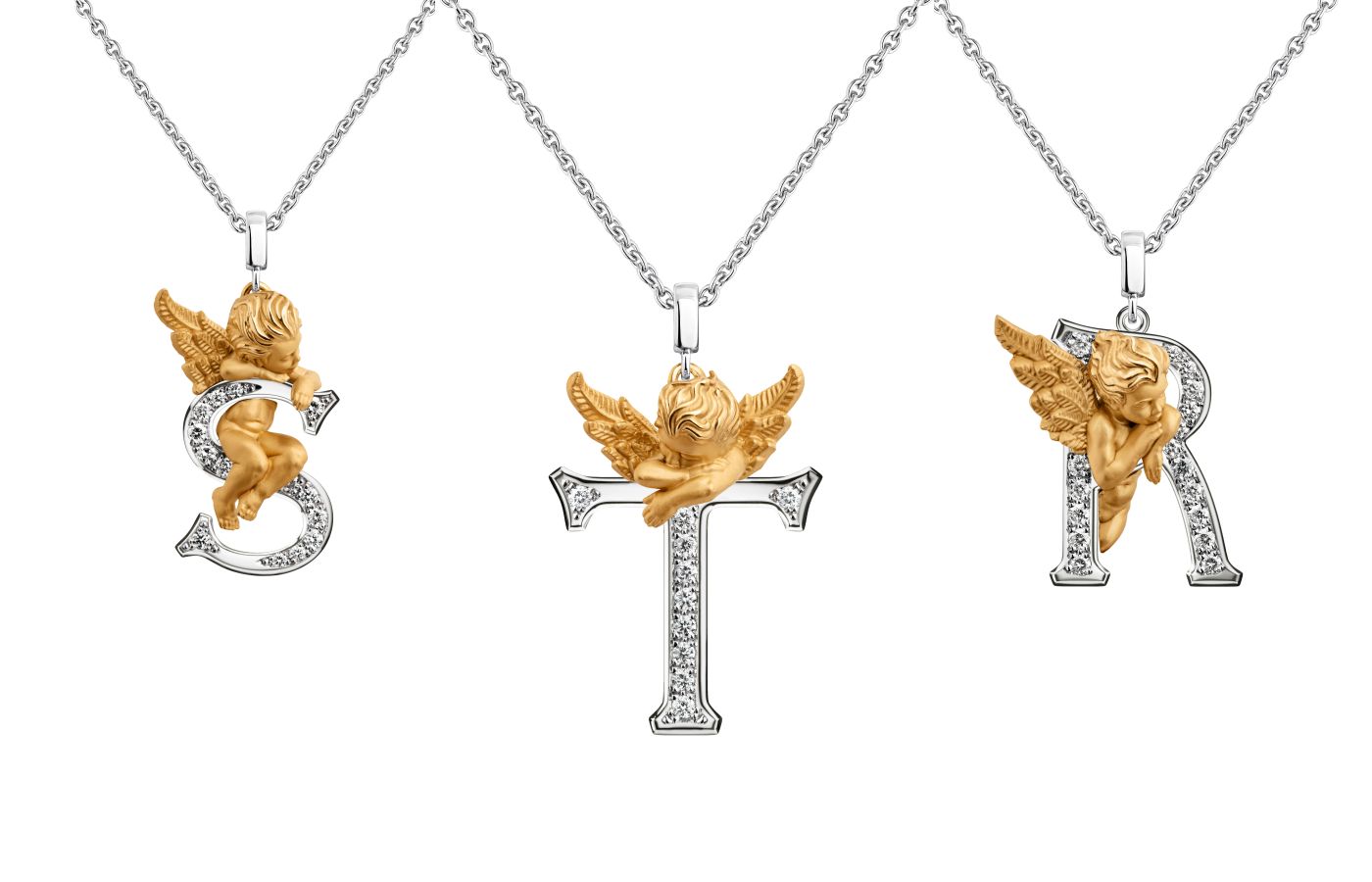 The letters 'S', 'T' and 'R' in 18k white and yellow gold from the new Carrera y Carrera My Angel collection