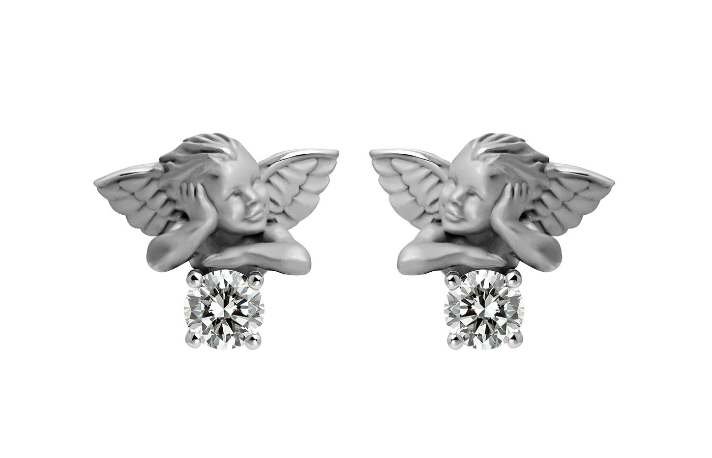 Carrera y Carrera round brilliant-cut diamond earrings with 18k white gold cherubs from the My Angel collection