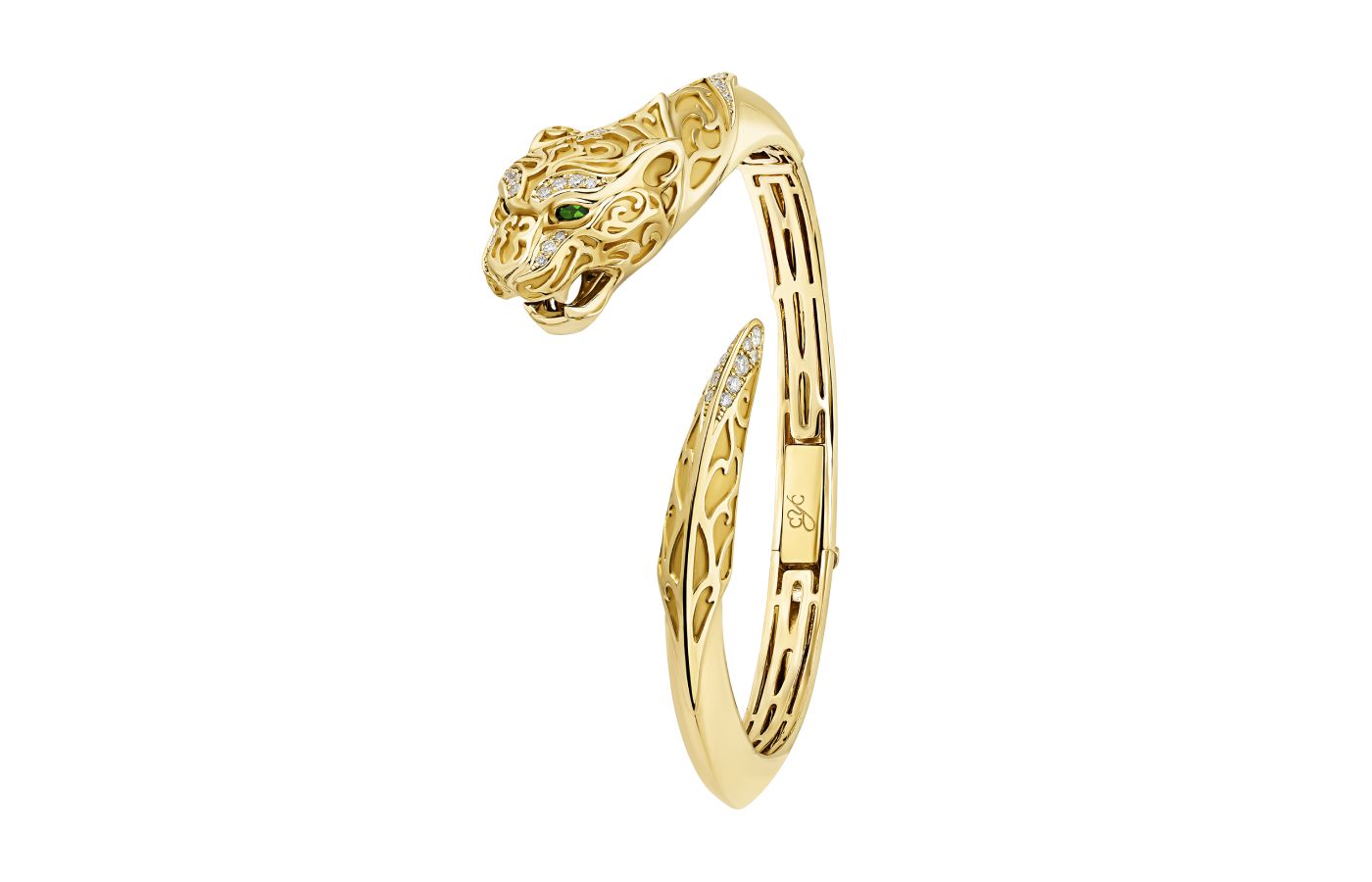 Carrera y Carrera Zodaria cuff bracelet from the Origen collection with diamonds and emeralds in 18k yellow gold