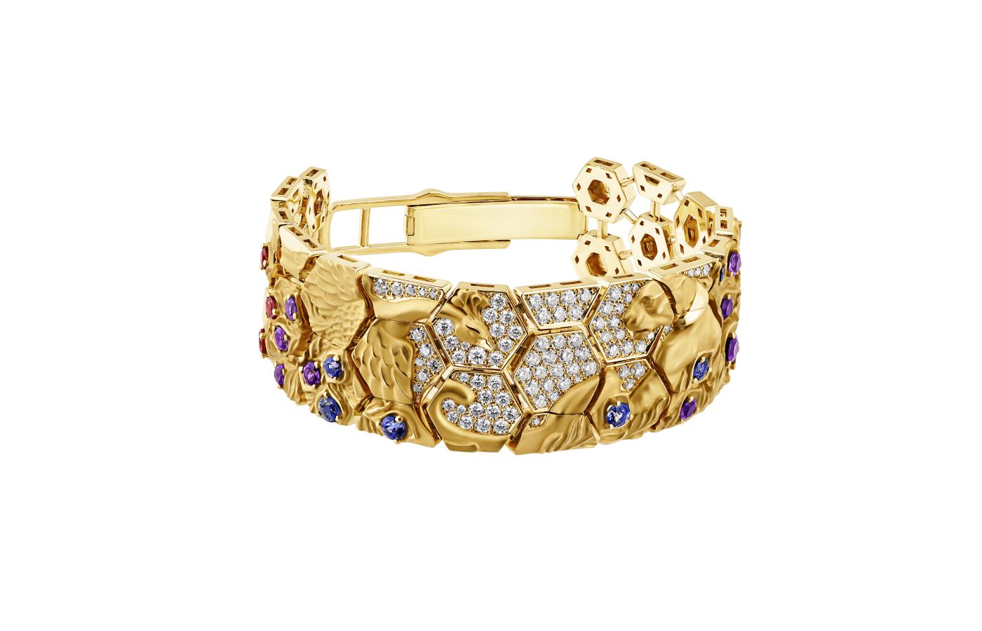 Carrera y Carrera Jardin de Los Placeres bracelet with diamonds, rubellites, amethysts and tanzanites in 18k yellow gold