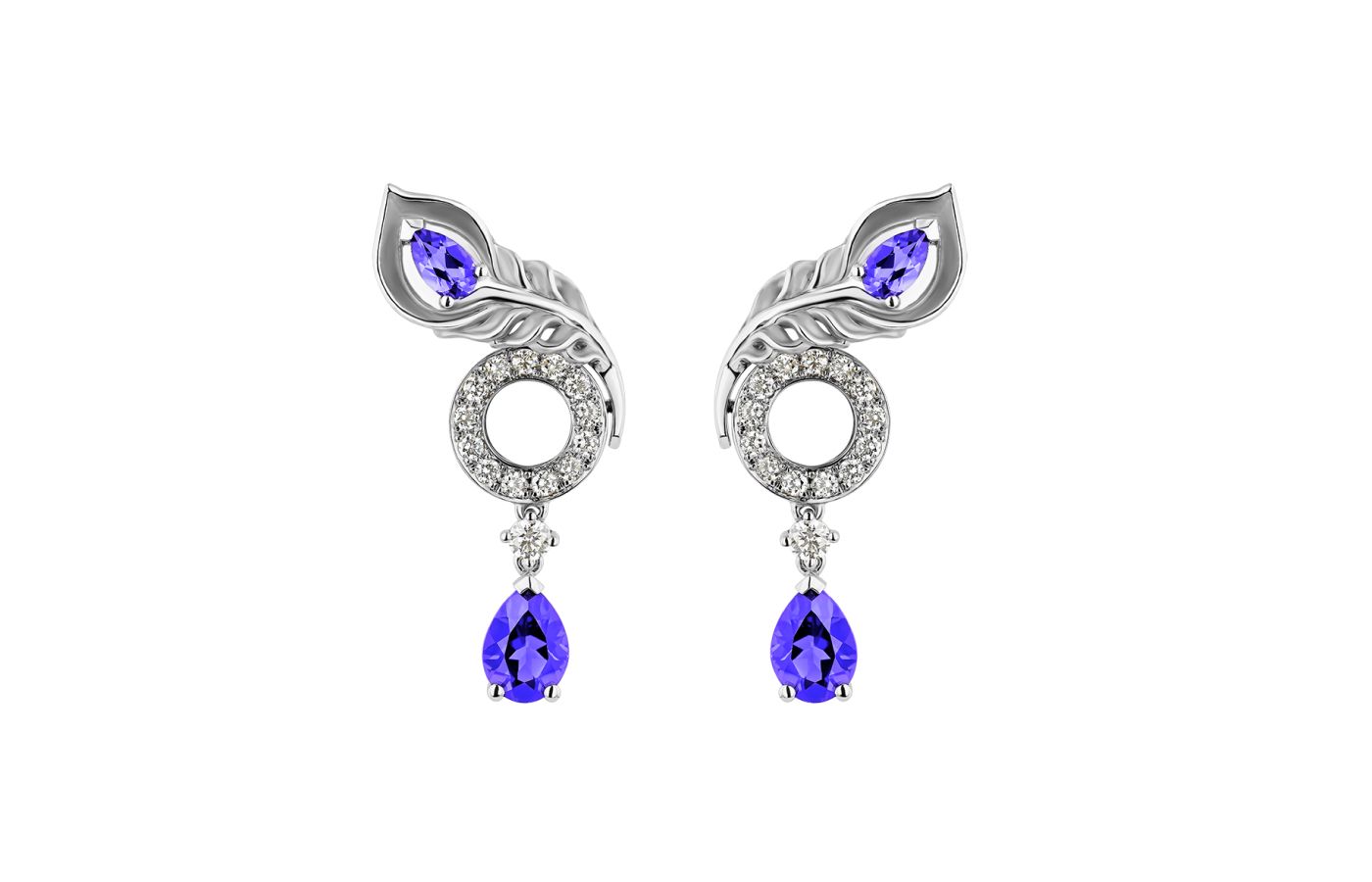 Carrera y Carrera Mistral earrings from the Origen collection with diamonds and tanzanites in 18k white gold