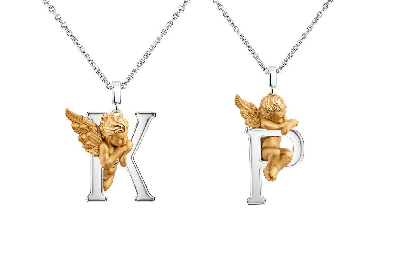 The letters 'K' and 'P' for Katerina Perez in 18k white and yellow gold from the new Carrera y Carrera My Angel collection