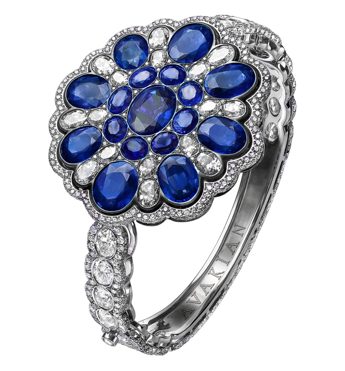 Bangle in white gold set with over 33.00cts of sapphires and 22.00cts of diamonds